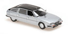 1:18 scale silver diecast model car with black roof, luxury vintage collectible