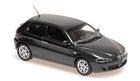 Black diecast Alfa Romeo model car 1:43 scale with detailed exterior, side angle view