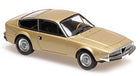 1:18 scale gold diecast model car, classic coupe, detailed wheels and windows