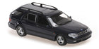 1:18 scale diecast black Saab 9-5 station wagon model car with roof rack, side view