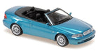 1:18 scale blue diecast convertible model car with black interior and silver wheels