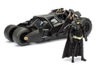 1:18 scale black Batmobile diecast model car with matching superhero action figure