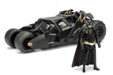 1:24 scale diecast Batmobile model car with Batman action figure, black collectible toy