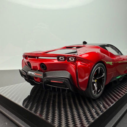 Vehicle Art Ferrari SF90 Metallic Red 1:18 Resin Model Car - studio product photo of the scale model