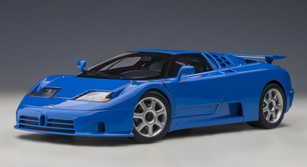 Blue diecast model sports car 1:18 scale, detailed exterior, silver wheels, aerodynamic design