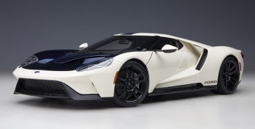1:18 scale diecast Ford GT model car in white with black accents, sports car collectible