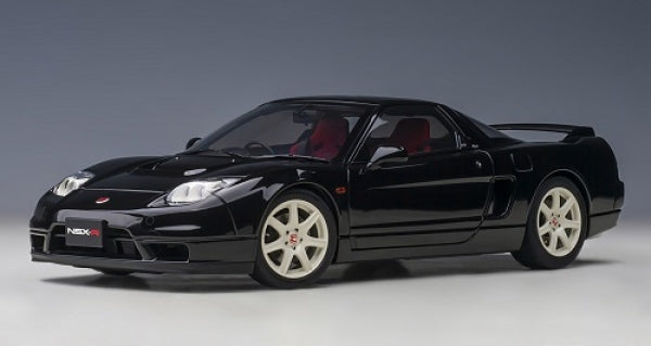 1:18 scale black diecast model car with white wheels and red interior, sports car collectible