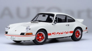 1:18 scale white Porsche Carrera diecast model car with red accents and detailed wheels
