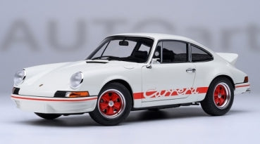 1:18 scale white Porsche Carrera diecast model car with red accents and detailed wheels