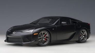 1:18 scale black Lexus LFA diecast model car with red brake calipers on gray background