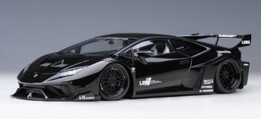 1:18 scale black Lamborghini diecast model car with racing decals and aerodynamic body kit