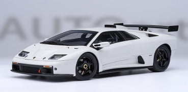 1:18 scale white Lamborghini Diablo diecast model car with black wheels and rear wing