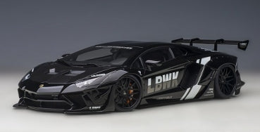 1:18 scale black diecast model car with custom LBWK decals and racing details