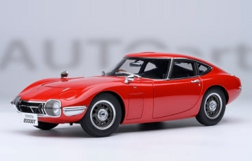 Red 1:18 scale diecast model car, classic coupe design, detailed wheels and chrome accents