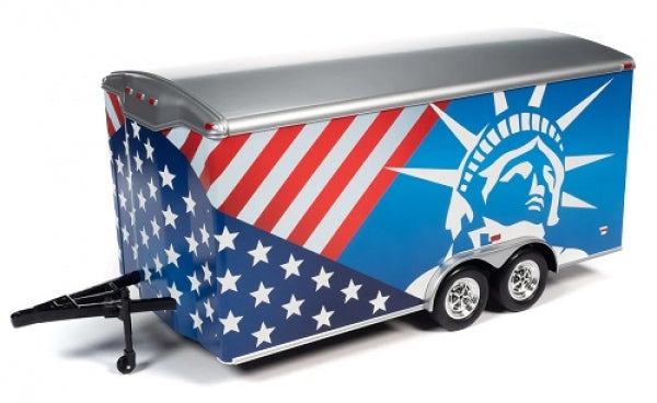 Diecast model trailer with American flag design and Statue of Liberty graphic, 1:18 scale