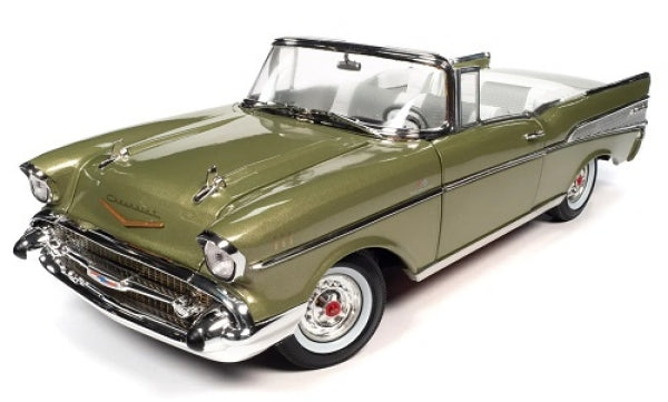 1:18 scale diecast classic Chevrolet convertible model car in metallic olive green