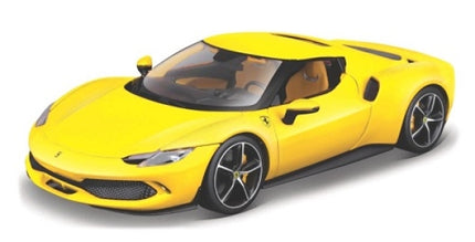 Yellow 1:18 scale diecast Ferrari model car with detailed exterior and sporty design