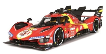 1:18 scale red and yellow diecast Ferrari race car model with detailed livery