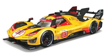 1:18 scale yellow and red diecast race car model with number 83, detailed decals, Le Mans style