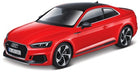 Red Audi RS5 coupe diecast model car with black roof, 1:18 scale, on white background