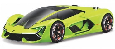 Green diecast model sports car with futuristic design and black accents, 1:18 scale.
