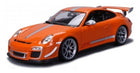 Orange diecast model sports car with silver stripes, 1:18 scale, detailed wheels and spoiler