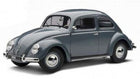 Diecast model car in dark gray, vintage Volkswagen Beetle 1:24 scale, isolated on white