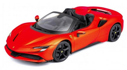Red 1:18 scale diecast Ferrari convertible model car with black interior and detailed exterior