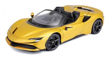 Yellow diecast model car convertible, 1:18 scale, with black interior and detailed exterior