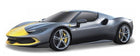 1:18 scale diecast model car, grey with yellow stripe, sports coupe design