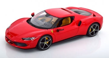 Red 1:18 scale diecast model car with sport detailing and black rims