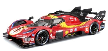 Red 1:18 scale diecast race car model with racing decals, detailed wheels, and aerodynamic design.