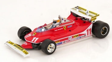 1:18 scale red diecast Formula 1 model car with detailed decals and racing driver figure