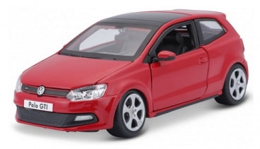 Red Volkswagen Polo GTI diecast model car with detailed wheels and open side door