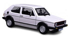 White 1:24 scale diecast model car with black trim, two-door hatchback design, detailed wheels