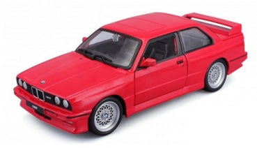 Red 1:18 scale diecast BMW model car with rear spoiler and detailed wheels