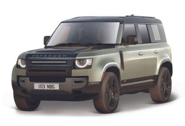1:18 scale diecast model Land Rover Defender in metallic green with black roof and details