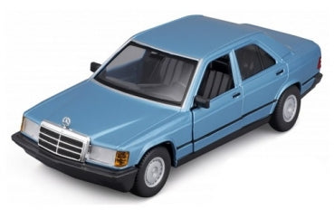 Blue diecast model car in 1:24 scale, four-door sedan with detailed exterior.
