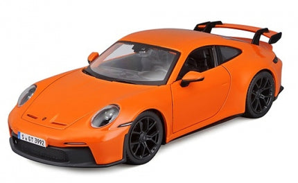 Orange Porsche 911 GT3 diecast model car, 1:18 scale, with detailed exterior and rear spoiler