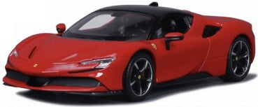 Red 1:18 scale diecast model sports car with black roof, detailed exterior, and racing rims