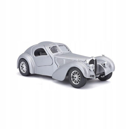 Bburago Bugatti Atlantic 1936 Silver 1:24 Scale Diecast Model with Custom Plates