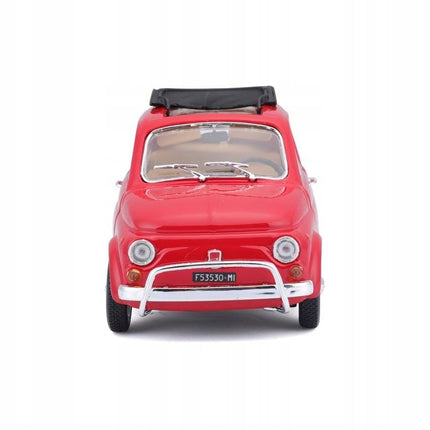 Bburago Fiat 500L 1968 Red 1:24 Diecast Model with Custom License Plates
