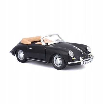 Bburago Porsche 356B Cabriolet 1963 Black 1:24 Scale Diecast Model with Custom Plates