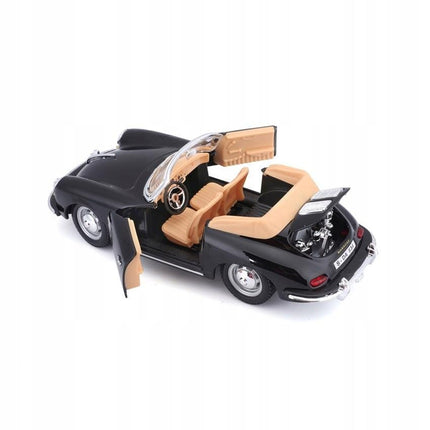Bburago Porsche 356B Cabriolet 1963 Black 1:24 Scale Diecast Model with Custom Plates