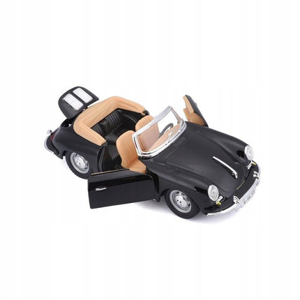 Bburago Porsche 356B Cabriolet 1963 Black 1:24 Scale Diecast Model with Custom Plates