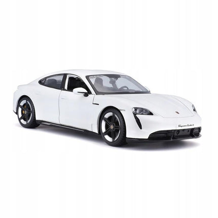 Bburago Porsche Taycan Turbo S White 1:24 Scale Diecast Model with Custom Plates