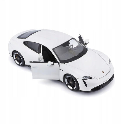 Bburago Porsche Taycan Turbo S White 1:24 Scale Diecast Model with Custom Plates