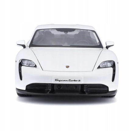 Bburago Porsche Taycan Turbo S White 1:24 Scale Diecast Model with Custom Plates