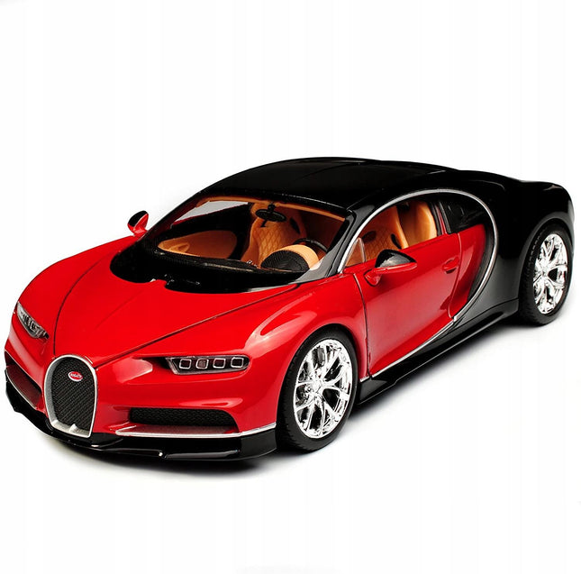 Bugatti Chiron 2016 Red & Black Welly 1:24 24077 Diecast Model with Custom Plates
