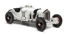 White vintage race car diecast model with number 10, open cockpit, and detailed wheels